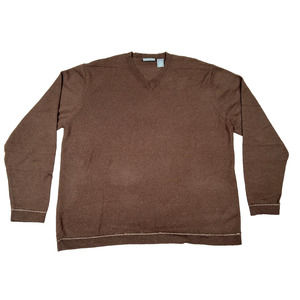 PURE STUFF Long Sleeve V-Neck Men's Pullover Sweater, Brown, size L Wool/Acrylic